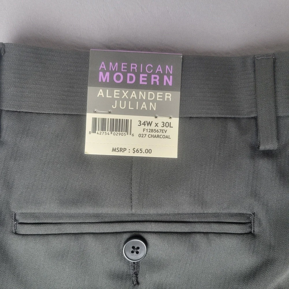 Alexander Julian American Modern Men's Pants 34x30 Charcoal Dress Slacks Trouser